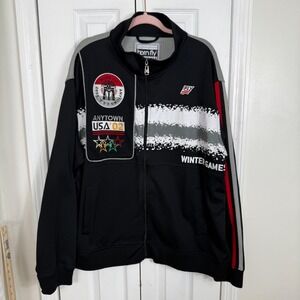Born Fly Track Jacket 3XL Y2K Streetwear Embroidered Full Zip Black Racing 2000s